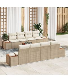 vidaXL Zestaw Sofy Ogrodowej  9 Części z Poduszkami Beżowy Poli Rattan Akacja Dārza mēbeļu komplekti
