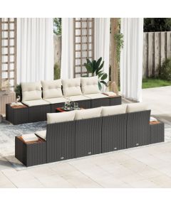 vidaXL 9-częściowy zestaw sof ogrodowych z poduszkami Czarno polirattan Akacja Dārza mēbeļu komplekti