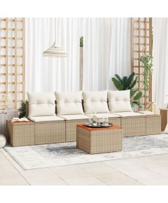 vidaXL 5-elementowy zestaw sof ogrodowych z poduszkami beżowy polirattan akacja Dārza mēbeļu komplekti