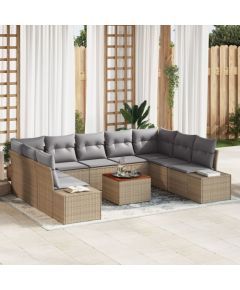 vidaXL Zestaw Sofy Ogrodowej  10 Części z Poduszkami Beżowy Polirattan Akacja Dārza mēbeļu komplekti