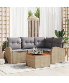 vidaXL 5 częściowy zestaw sof ogrodowych z poduszkami w beżowym polirattanie i akacji Dārza mēbeļu komplekti