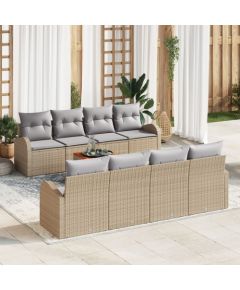 vidaXL Zestaw 9-elementowy kanap ogrodowych z poduszkami Beżowy polirattan Acacia Dārza mēbeļu komplekti