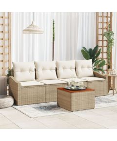 vidaXL Zestaw 5 elementów sof ogrodowych z poduszkami w beżowym odcieniu z polirattanu i akacji Dārza mēbeļu komplekti