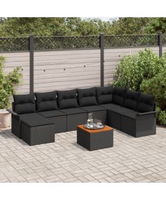 vidaXL Zestaw kanapowy  9-częściowy z poduszkami czarny polirattan akacja Dārza mēbeļu komplekti