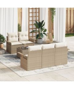 vidaXL Zestaw Sof ogrodowych  6-częściowy z poduszkami Beżowy Polirattan Dārza mēbeļu komplekti