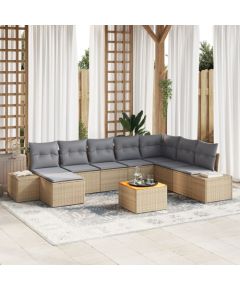 vidaXL 9-częściowy zestaw sofowy ogrodowy z poduszkami Beżowy Polirattan Akacja Dārza mēbeļu komplekti