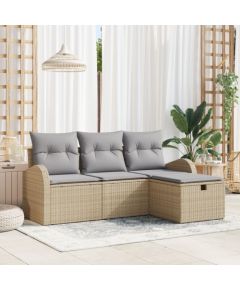 vidaXL 4-częściowy Zestaw Sof Ogrodowych z Poduszkami Beżowy Poli Rattan, vidaXL 2-osobowa Sofa Ogrodowa z Schowkiem i Poduszkami Beżowy Poli Rattan Dārza mēbeļu komplekti