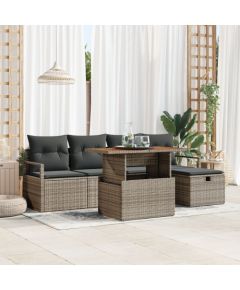 6-częściowy zestaw sof ogrodowych vidaXL z poduszkami Szary Poli Rattan, Sofa ogrodowa dla 2 osób vidaXL z schowkiem i poduszkami Szary Poli Rattan Dārza mēbeļu komplekti