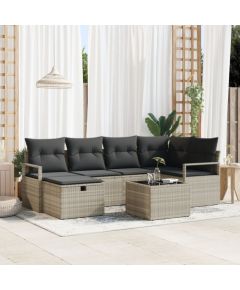 Vidaxl 7-częściowy zestaw sof ogrodowych z poduszkami jasnoszary polirattan, 2-osobowa sofa ogrodowa z miejscem na rzeczy i poduszkami szary polirattan Dārza mēbeļu komplekti