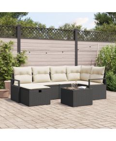 7-częściowy zestaw sof ogrodowych vidaXL z poduszkami czarny poli rattan, Sofa dwuosobowa vidaXL z poduszkami czarny poli rattan Dārza mēbeļu komplekti