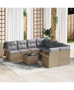vidaXL 9-częściowy zestaw sofy ogrodowej z poduszkami beżowy polirattan, vidaXL 2-osobowa sofa ogrodowa z przechowalnią i poduszkami beżowy polirattan Dārza mēbeļu komplekti