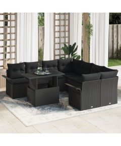 vidaXL 9-częściowy zestaw sof ogrodowych z poduszkami czarny polirattan Dārza mēbeļu komplekti