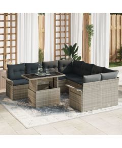 vidaXL Zestaw sofy ogrodowej 9 elementów z poduszkami, jasnoszary polirattan Dārza mēbeļu komplekti