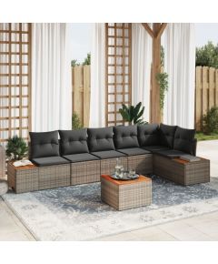 vidaXL Zestaw 7 częściowej sofy ogrodowej z poduszkami szary polirattan akacja Dārza mēbeļu komplekti