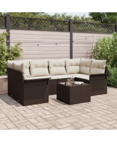 vidaXL Zestaw Sof Ogrodowych  7 Części z Poduszkami Brązowy Poli Rattan Dārza mēbeļu komplekti