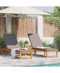 vidaXL Leżaki 2 szt. z poduszkami z litego drewna akacjowego, vidaXL Leżak z jasnoszarymi poduszkami z litego drewna akacjowego Шезлонги и пляжные стулья