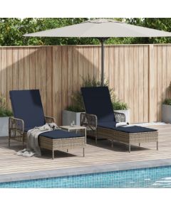vidaXL Leżak Zestaw 3 Szary i granatowy PE rattan, metal Składany Шезлонги и пляжные стулья