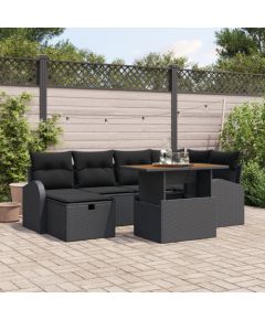 vidaXL Zestaw Sofowy  z Poduszkami 7 czarny Poli Rattan Dārza mēbeļu komplekti