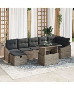 vidaXL 8-częściowy zestaw sof ogrodowych z poduszkami szary polirattan Dārza mēbeļu komplekti