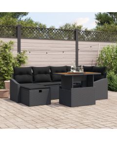 vidaXL 7-częściowy Zestaw Sofy Ogrodowej z Poduszkami Czarny Polirattan Dārza mēbeļu komplekti