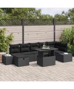 vidaXL Zestaw Sofy Ogrodowej 8 Elementów z Poduszkami Czarny Polirattan Dārza mēbeļu komplekti