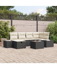vidaXL Zestaw 7-częściowy sof ogrodowych  z poduszkami czarny polirattan Dārza mēbeļu komplekti