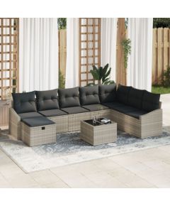 vidaXL 9-elementowy Zestaw Sofy Ogrodowej z Poduszkami Jasnoszary Polirattan Dārza mēbeļu komplekti