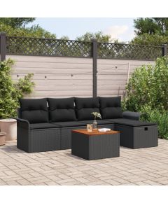 vidaXL Zestaw sof ogrodowych  6-częściowy z poduszkami Czarny Polirattan Dārza mēbeļu komplekti