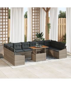 vidaXL 11-częściowy zestaw sof ogrodowych z poduszkami szary polirattan Dārza mēbeļu komplekti