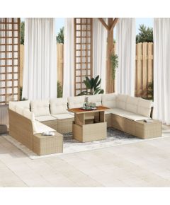 vidaXL Zestaw ogrodowy  11 sztuk z poduszkami Beżowy Poli Rattan Dārza mēbeļu komplekti