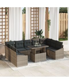 vidaXL 10-częściowy zestaw sof ogrodowych z poduszkami szary polirattanowy Dārza mēbeļu komplekti