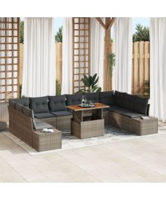 vidaXL Zestaw Sof Ogrodowych 11 elementów z Poduszkami Szary Poly Rattan Dārza mēbeļu komplekti