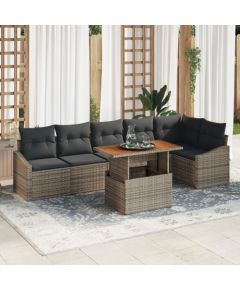 vidaXL Zestaw 7-częściowy sofy ogrodowej z poduszkami szary polirattan Dārza mēbeļu komplekti