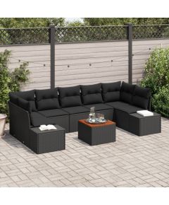 vidaXL Zestaw ogrodowy  8 elementów z poduszkami czarny polirattan akacja Dārza mēbeļu komplekti