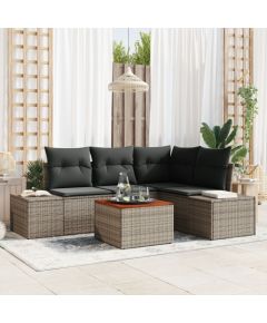 vidaXL Zestaw 5-osobowy sof ogrodowych z poduszkami Szary Polirattan Akacja Dārza mēbeļu komplekti