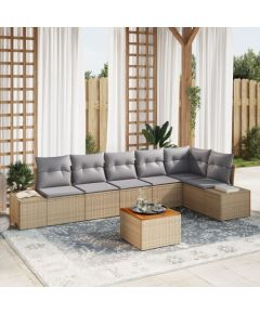 vidaXL 7-elementowy zestaw sofa ogrodowa z poduszkami beż polirattan akacja Dārza mēbeļu komplekti