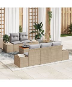 vidaXL Sześcioczęściowy zestaw sof ogrodowych z poduszkami Beżowy Polirattan Dārza mēbeļu komplekti