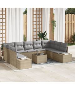 vidaXL 10 Elementowy Zestaw Sofa Ogrodowa z Poduszkami Czarny Polirattan Dārza mēbeļu komplekti