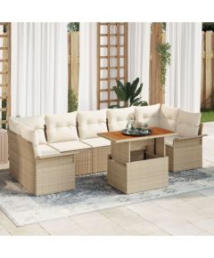 vidaXL 8-elementowy zestaw kanapowy  z poduszkami Beżowy Rattan Poliester Dārza mēbeļu komplekti