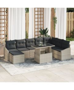 vidaXL 9-częściowy Zestaw Sof z Poduszkami Szary Polirattan Dārza mēbeļu komplekti