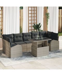 vidaXL Zestaw sofy ogrodowej  8-częściowy z poduszkami w jasnoszarym polirattanem Dārza mēbeļu komplekti
