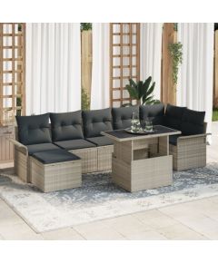 vidaXL 8-częściowy zestaw sof ogrodowych z poduszkami jasno szary rattan Dārza mēbeļu komplekti