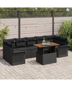 vidaXL Zestaw Sofogardowy  8 Elementów z Poduszkami Czarny Poli Rattan Akacja Dārza mēbeļu komplekti