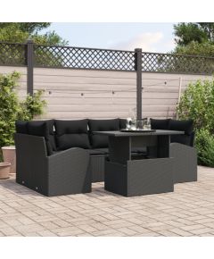 vidaXL 7-częściowy zestaw sof ogrodowych z poduszkami Czarny Polirattan Dārza mēbeļu komplekti