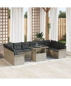 vidaXL Zestaw 11-elementowy do ogrodu z poduszkami w jasnoszarym polirattanie Dārza mēbeļu komplekti