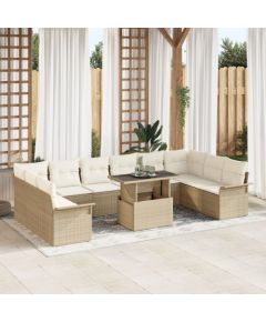 vidaXL 11-elementowy zestaw sof ogrodowych z poduszkami beżowy poli rattan Dārza mēbeļu komplekti