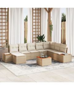 vidaXL Zestaw 9-osobowej sofy ogrodowej z poduszkami Beżowa Poli Rattan Akacja Dārza mēbeļu komplekti