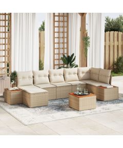 vidaXL Zestaw Sofy Ogrodowej 8 Elementów z Poduszkami Beżowy Polirattan Akacja Dārza mēbeļu komplekti