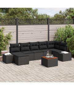 vidaXL Zestaw Sofa Ogrodowa  8 części Czarny Rattan i drewno Przestronny Dārza mēbeļu komplekti
