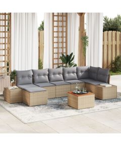 vidaXL Zestaw Sofy Ogrodowej  Zestaw 8 Beżowy i szary Rattan i materiał Dārza mēbeļu komplekti